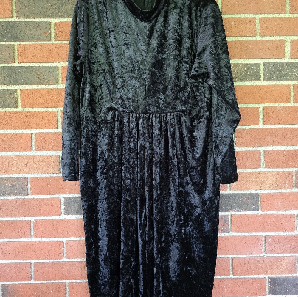 Vintage Hayley Too Black Velvet Dress 90s Y2K Wimsigoth Dark Romantic Size M - Picture 2 of 7
